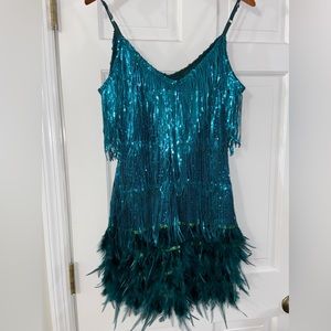 Beautiful till colored sequence, and feather dress